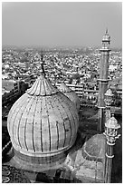 Dome of Jama Masjid mosque and Old Delhi rooftops. New Delhi, India (black and white)