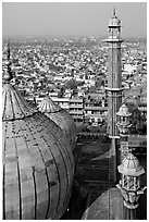 Domes and Minaret from above, Jama Masjid. New Delhi, India (black and white)