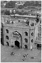 East Gate and courtyard from above, Jama Masjid. New Delhi, India (black and white)