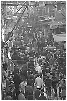 Crowds in Old Delhi street from above. New Delhi, India (black and white)