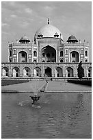 Basin and main tomb of the Emperor Humayun, afternoon. New Delhi, India (black and white)