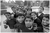 Schoolchildren, Humayun's tomb. New Delhi, India (black and white)