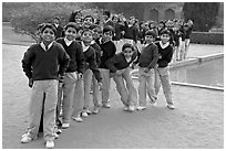 Group of schoolchildren, Humayun's tomb. New Delhi, India (black and white)