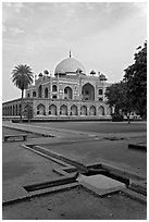 Watercourses and main memorial monument, Humayun's tomb. New Delhi, India (black and white)