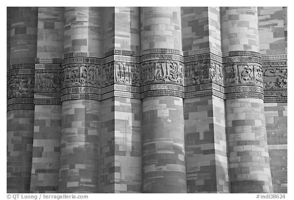 Detail of flutted sandstone, Qutb Minar. New Delhi, India (black and white)