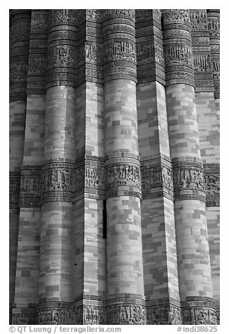 Cylindrical brick shafts, Qutb Minar. New Delhi, India (black and white)