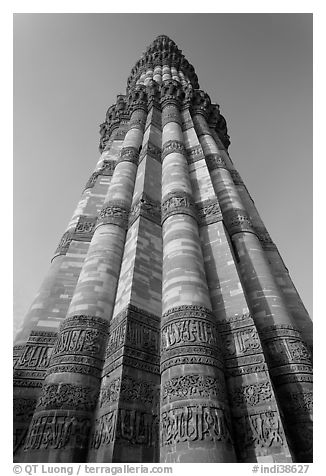 Qutb Minar seen from base, tallest brick minaret in the world. New Delhi, India