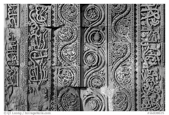 Geometrical patterns with  Floral motifs, Quwwat-ul-Islam mosque, Qutb complex. New Delhi, India