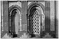 Marble screened windows of Imam Zamin tumb, Qutb complex. New Delhi, India (black and white)