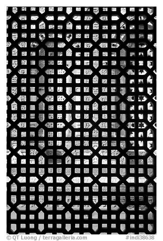 Screened window, Imam Zamin tumb, Qutb complex. New Delhi, India (black and white)