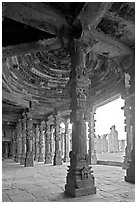 Columns and courtyard, Quwwat-ul-Islam mosque, Qutb complex. New Delhi, India (black and white)