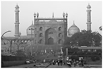 Jama Masjid and East Gate at sunrise. New Delhi, India (black and white)