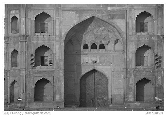 Detail of Jama Masjid East Gate. New Delhi, India (black and white)