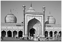 Jama Masjid, India's largest mosque, morning. New Delhi, India (black and white)