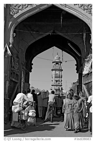 Gate leading to clock tower and Sardar Market. Jodhpur, Rajasthan, India (black and white)