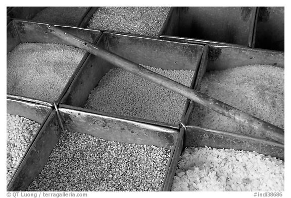 Close-up of grains, Sardar Market. Jodhpur, Rajasthan, India (black and white)