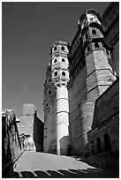 Tall Towers, Mehrangarh Fort. Jodhpur, Rajasthan, India (black and white)