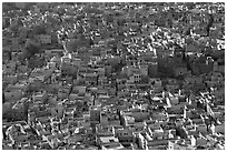 View over a sea of blue houses from Mehrangarh Fort. Jodhpur, Rajasthan, India (black and white)