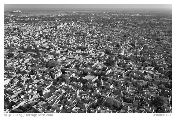 Blue City, seen from Mehrangarh Fort. Jodhpur, Rajasthan, India (black and white)