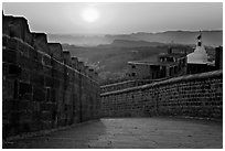 Mehrangarh Fort walls and Chamunda Devi temple. Jodhpur, Rajasthan, India (black and white)