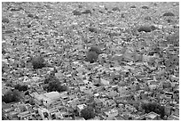 Whitewashed indigo tinted houses seen from above at dusk. Jodhpur, Rajasthan, India ( black and white)