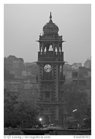 Clock tower at dawn. Jodhpur, Rajasthan, India (black and white)