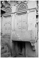 Green doors and blue walls. Jodhpur, Rajasthan, India ( black and white)