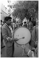 Musicians at wedding. Jodhpur, Rajasthan, India (black and white)