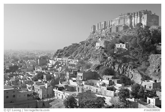 Mehrangarh Fort overlooking the old town, morning. Jodhpur, Rajasthan, India