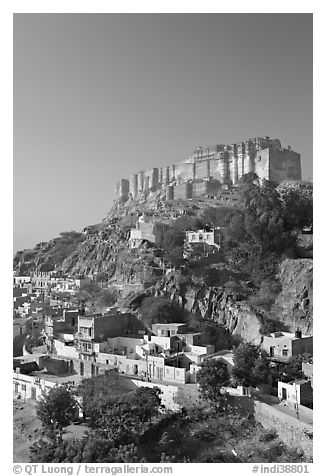 Mehrangarh Fort on top of hill. Jodhpur, Rajasthan, India