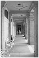 Corridor inside Umaid Bhawan Palace. Jodhpur, Rajasthan, India ( black and white)