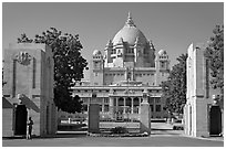 Entrance of Umaid Bhawan Palace. Jodhpur, Rajasthan, India (black and white)