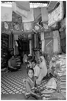 Shop selling colorful Rajasthani fabrics, Sardar market. Jodhpur, Rajasthan, India ( black and white)