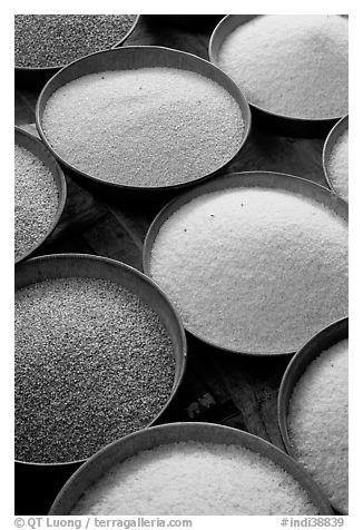 Grains in cicular containers, Sardar market. Jodhpur, Rajasthan, India