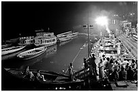 Evening aarti on the banks of the Ganges River. Varanasi, Uttar Pradesh, India (black and white)