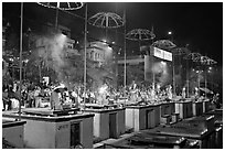 Evening arti ceremony at Dasaswamedh Ghat. Varanasi, Uttar Pradesh, India ( black and white)