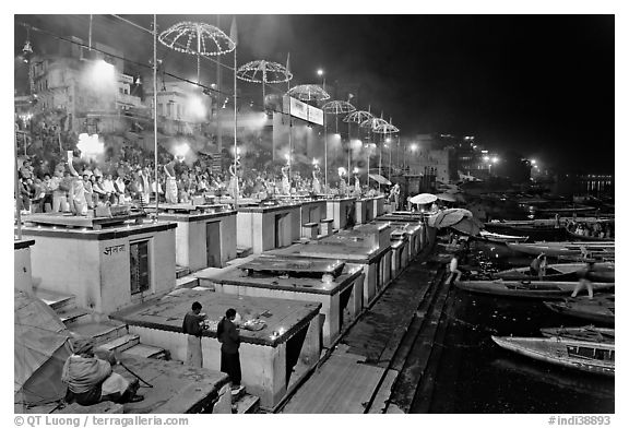 Aarti ceremony on the banks of the Ganga River. Varanasi, Uttar Pradesh, India