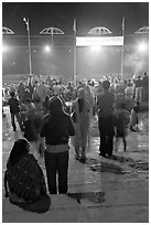 Worshipers during evening arti ceremony at Ganga Seva Nidhi. Varanasi, Uttar Pradesh, India ( black and white)