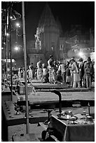 Pujari giving blessings at  Dasaswamedh Ghat. Varanasi, Uttar Pradesh, India (black and white)