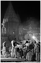 Brahmans giving blessings after evening arti ceremony. Varanasi, Uttar Pradesh, India ( black and white)
