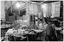 Vendor near Dasaswamedh Ghat at night. Varanasi, Uttar Pradesh, India (black and white)