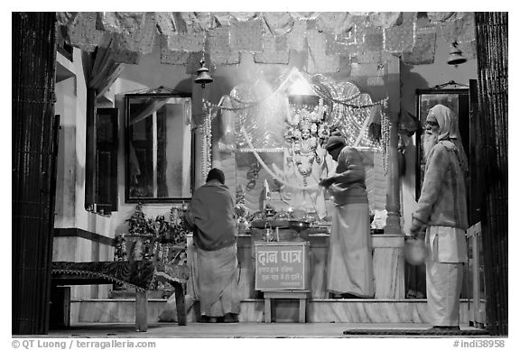 Temple altar by night. Varanasi, Uttar Pradesh, India (black and white)