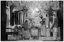 Temple altar by night. Varanasi, Uttar Pradesh, India ( black and white)