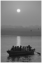 Boat on the Ganges River at sunrise. Varanasi, Uttar Pradesh, India ( black and white)