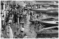 Ritual dip into the Ganga River. Varanasi, Uttar Pradesh, India (black and white)