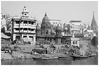 Manikarnika Ghat, the main burning ghat. Varanasi, Uttar Pradesh, India ( black and white)