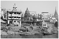 Manikarnika Ghat, the main burning ghat. Varanasi, Uttar Pradesh, India (black and white)