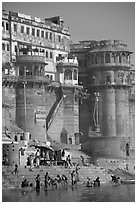 Towers and steps, Ganga Mahal Ghat. Varanasi, Uttar Pradesh, India (black and white)