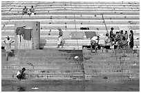 Steps leading to river at Scindhia Ghat. Varanasi, Uttar Pradesh, India ( black and white)