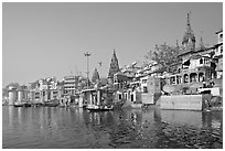 Ganges riverbank, morning. Varanasi, Uttar Pradesh, India (black and white)